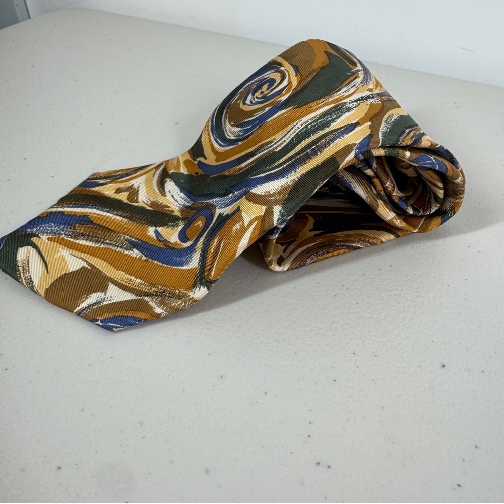 Lavatelli Silk Abstract Patterned Men's Tie Swirl Brown Blue Vintage Designer - Picture 4 of 15